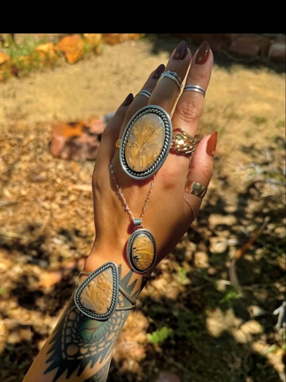 Dark Moon Silver Plume Agate Set - Picture 12 of 16